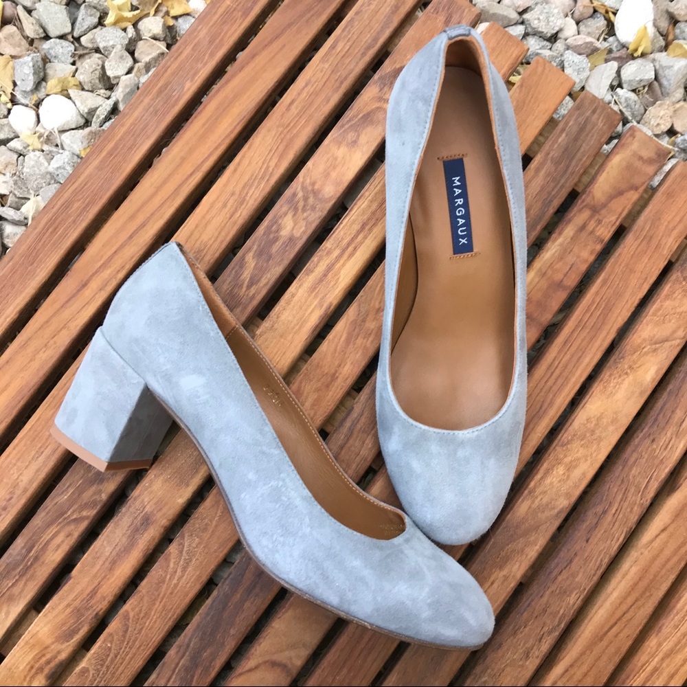 Margaux Light Gray Suede Block Heel Pumps